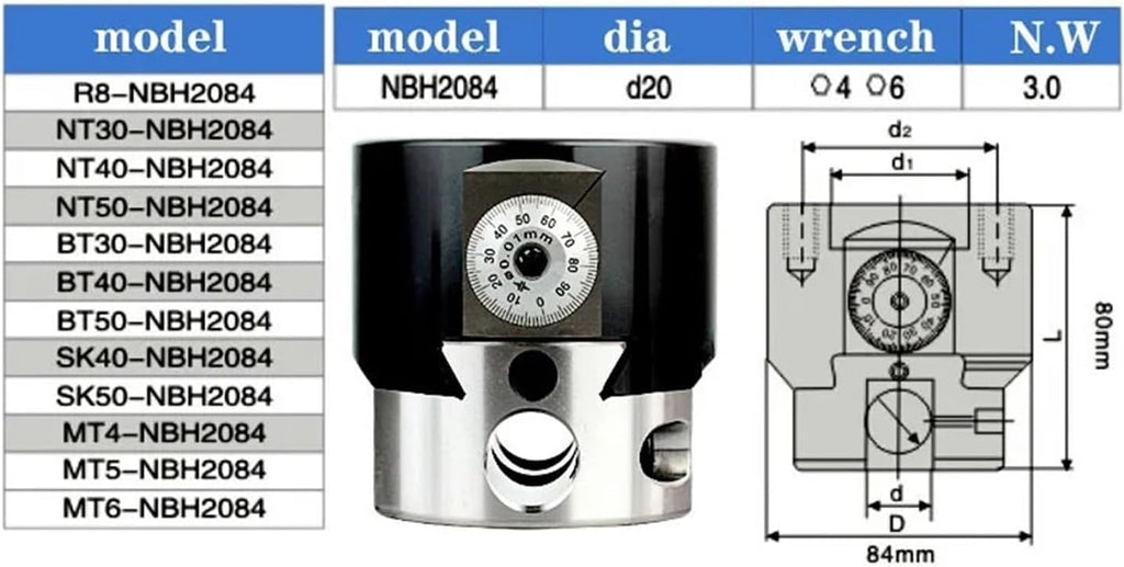 Boring Head Boring Tool Suit NBH2084 Set Boring Head NBH BT30 BT40 BT50 NT30 NT40 NT50 R8 Boring Bar Boring Tool Set NBH2084(NT50 Tool Handle)
