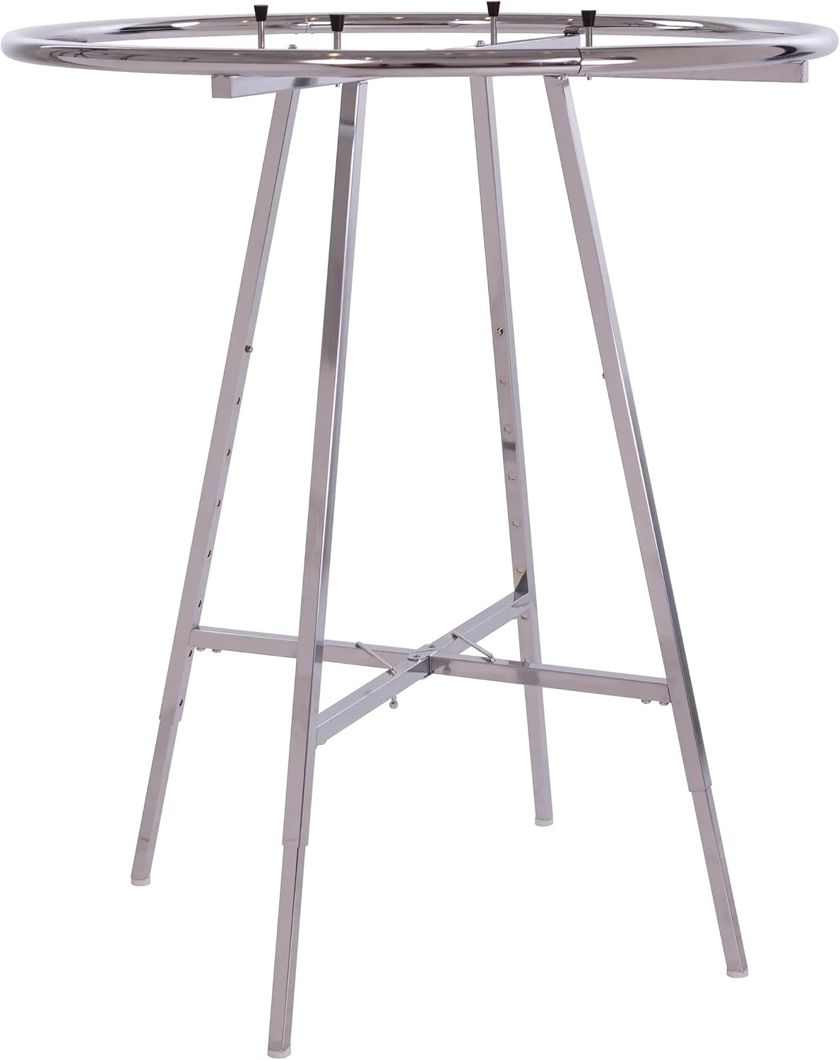 Econoco 42-Inch Folding Round Garment Rack, Adjustable 46–66″ Height Retail Display, Chrome Finish