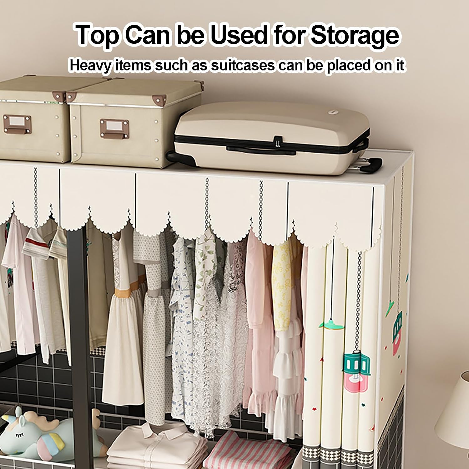 Foldable Clothe Rack With Cover, Portable Wardrobe Closet, Garment Rack For Hanging Clothes Rack, Curtain Metal Clothing Organizer, For Bedroom(Yellow1,190cm/74.8inch)