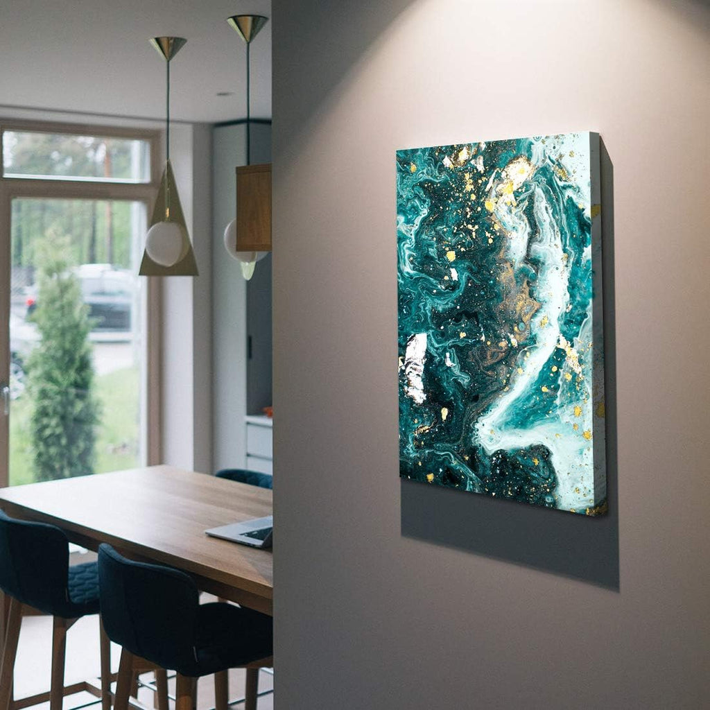 Denzoer Green Ocean and Texture Abstract Wall Art Modern Canvas Prints with Solid Wood Frame Wall Pictures for Home Decoration, Ready to Hang - 36x46 inches