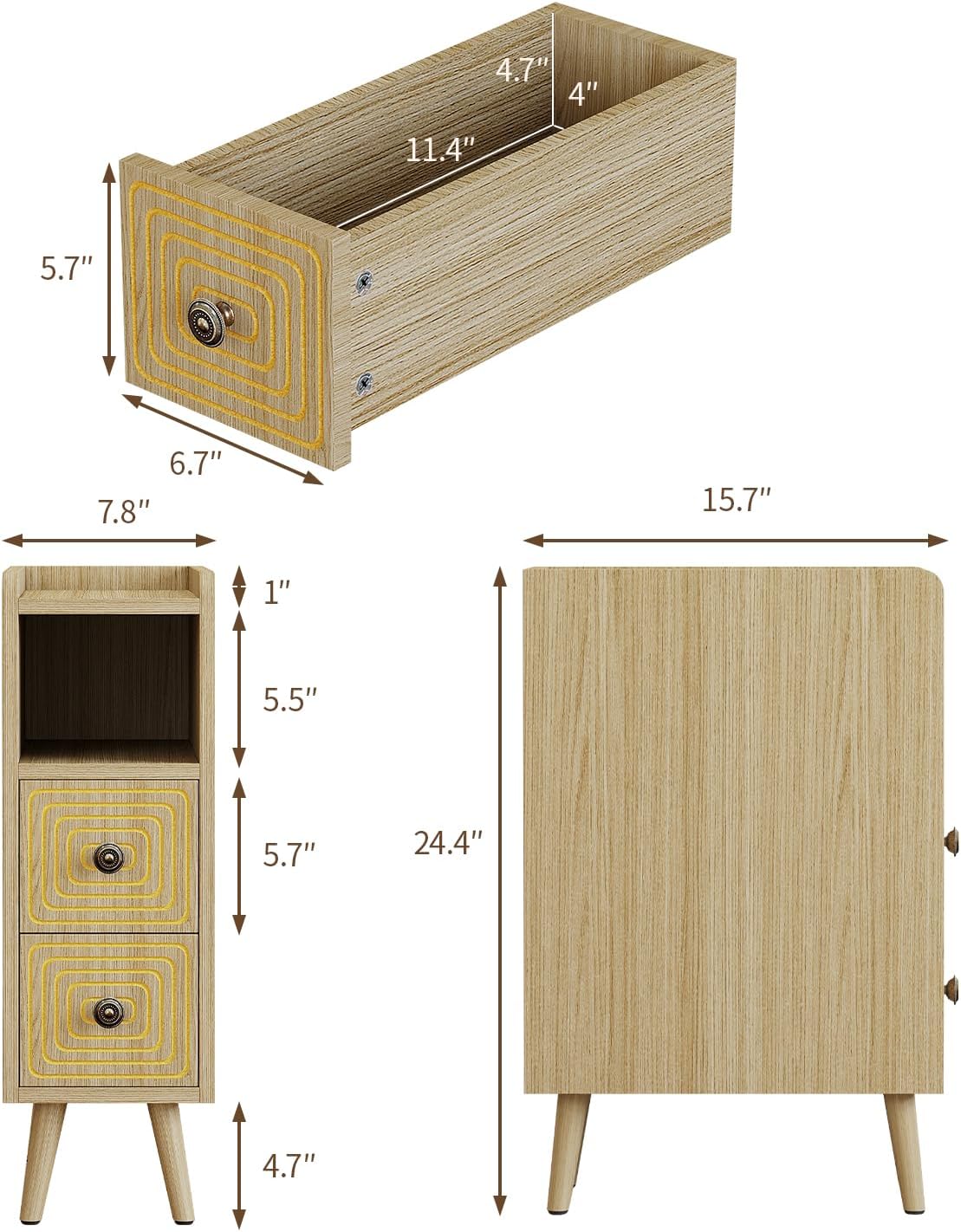 Nightstands Set of 2,Night Stand Bed Side Table with Storage Space,Wooden Bedside Table with Open Shelf,2 Drawers,End Table with Solid Wood Feet for Bedroom,College Dorm,Entryway (Natural)