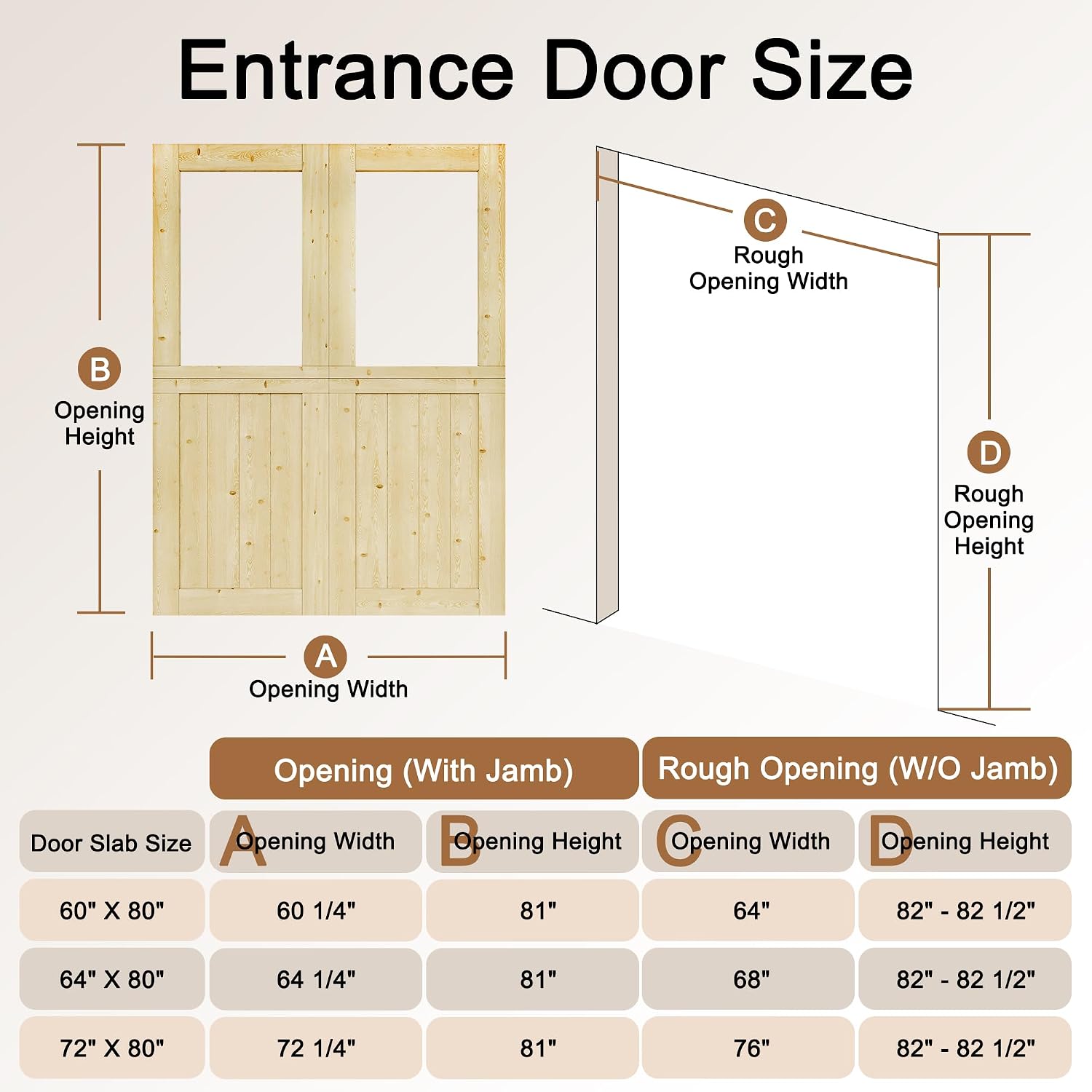 60x80(Double 30') Dutch Door Slab - 1.75' Thick Solid Pine Wood, 1-Lite Tempered Clear Glass Split Door for Interior Exterior Porch Backyard Entrance(8 Hinged + 2 Latch + 2 Slab)