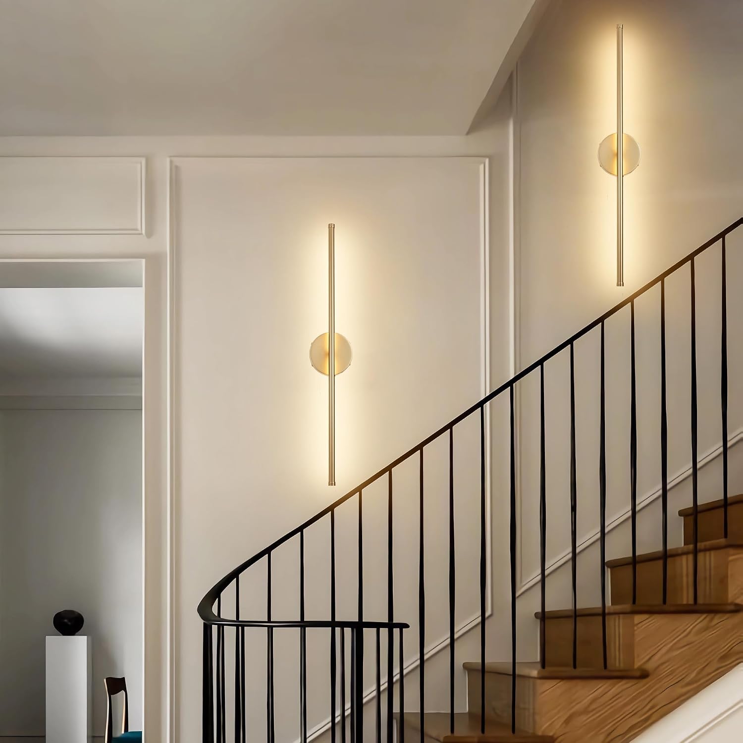 KARTOOSH Battery Operated Wall Sconces, Dimmable Wall Sconces Set of Two, 350°Rotate, 3000K LED Gold Wireless Wall Light for Living Room, Bedroom, Hallway, 32.2 Inch (2 Pack)
