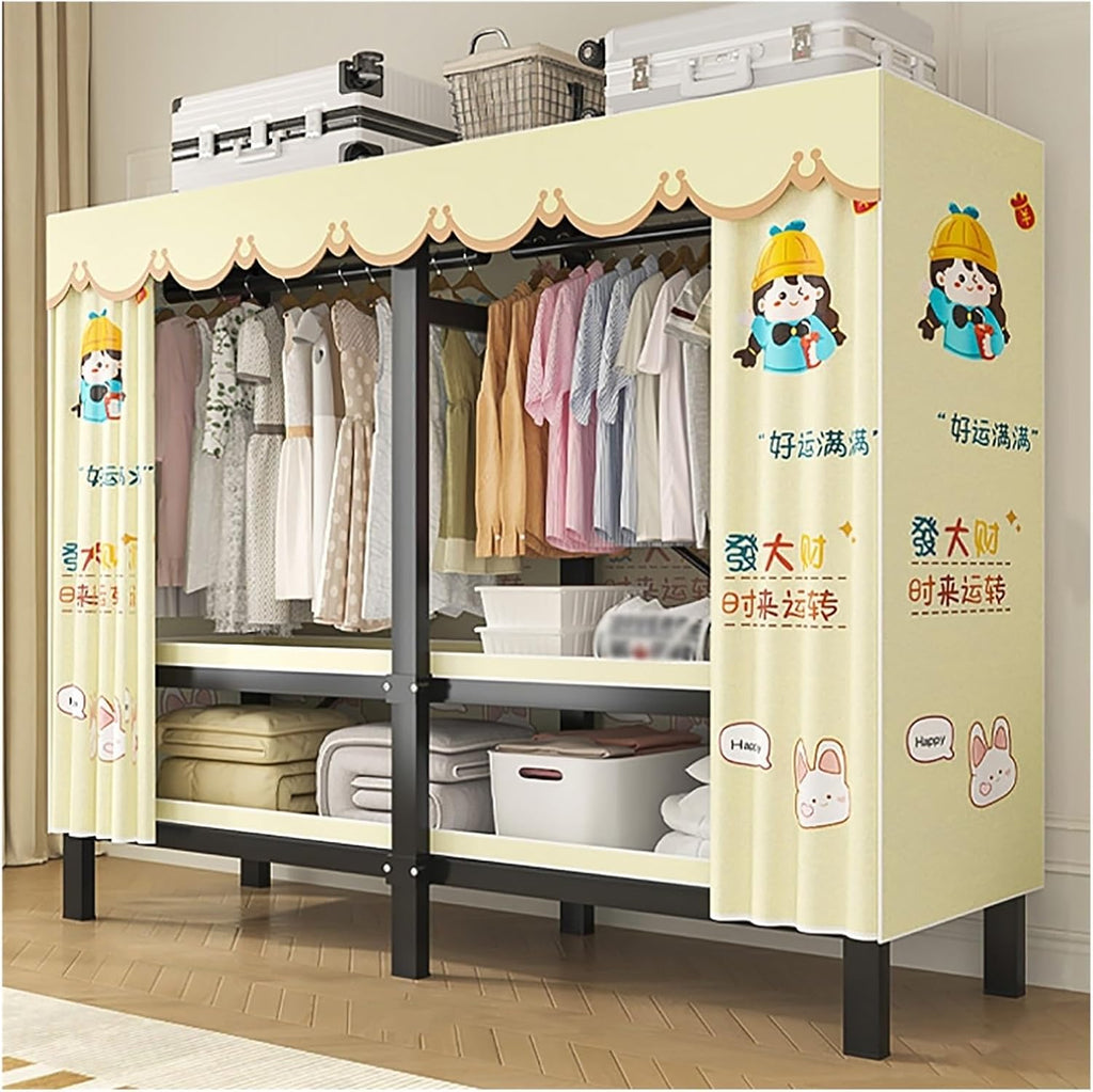 Heavy Duty Portable Wardrobe Closet, Closets Freestanding Coat Storage, Foldable Covered With Cover, Garment Rack For Hanging Clothes, Suitable For Bedrooms(Yellow,125cm/49.2inch)