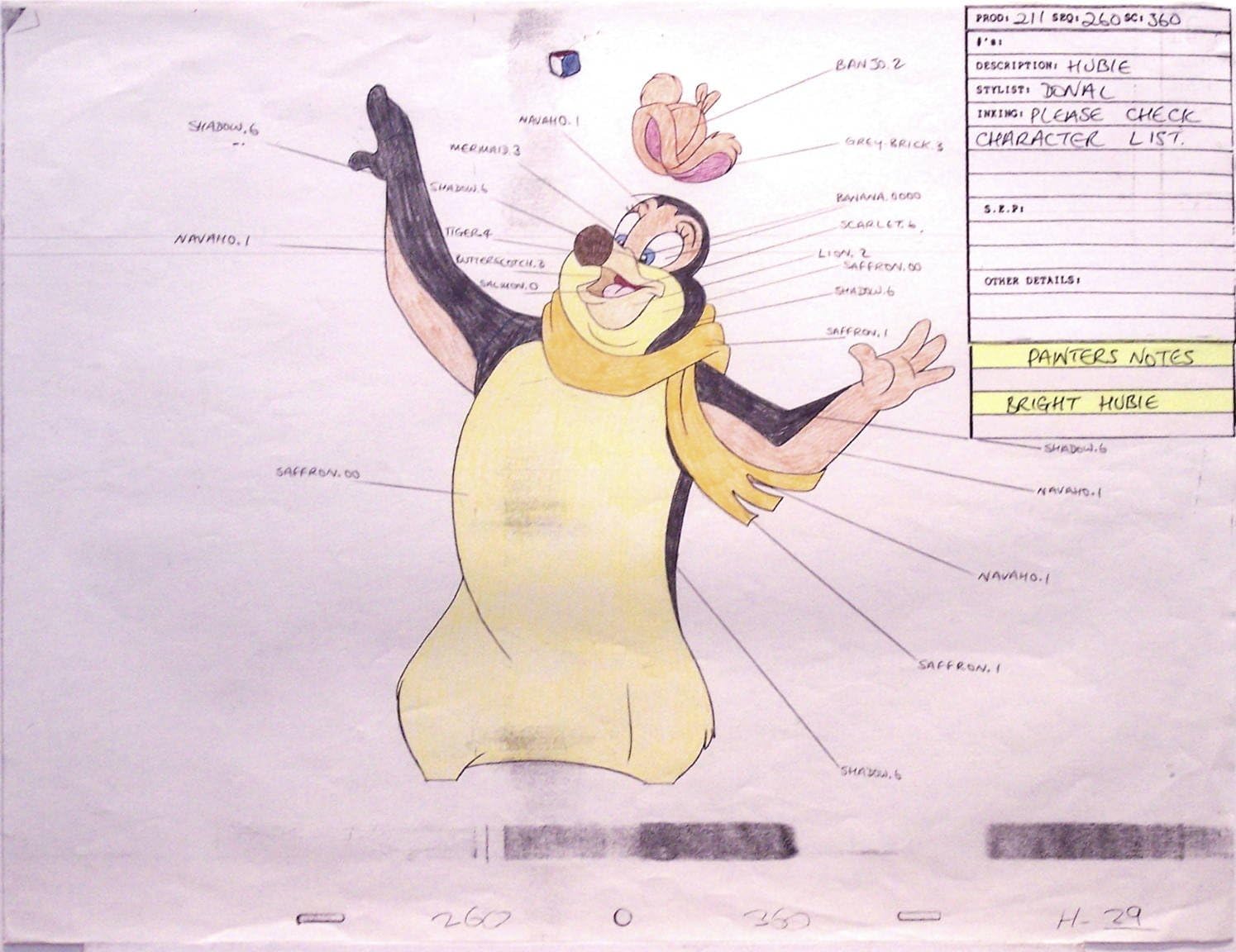 Pebble and the Penguin 1992, Original - Don Bluth Studios - Animation Cel Color Key Drawing