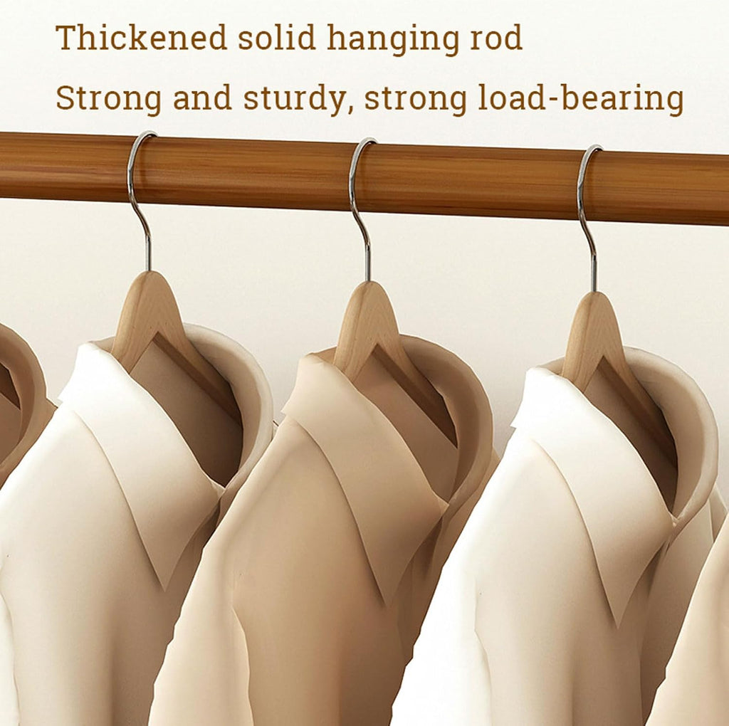 3 in 1 Bamboo Coat Stand Hanging Clothes Rail with Storage Shelves, Portable Folding Garment Rack Foldable Drying Rack Clothes Rack or Entryway, Bedroom, Living Room
