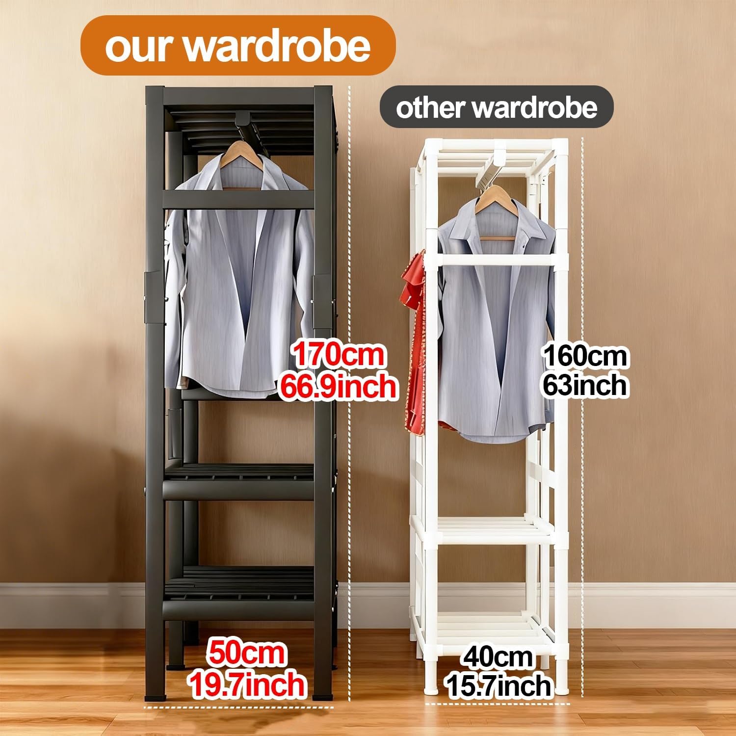 Foldable Closet Wardrobe With Cover, Heavy Duty Garment Racks For Hanging Clothes, Metal Covered Clothing Rack, Coat Armoire Storage For Bedroom(A,168X50X170cm)