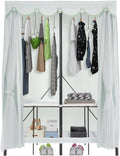 50x20x68 inch Wardrobe Closet Rack with Cover, 1100lbs Capacity Heavy-duty Metal Clothing Coat Storage Rack, Foldable Garment Rack for Hanging Clothes for Bedroom (Green)