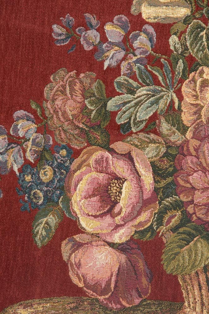Charlotte Home Furnishings Italian Tapestry Wall Hanging 26x 45 in Flower Basket Burgundy Floral Tapestry for Bedroom Aesthetic and Living Room and Home Decor European Soft Cotton Jacquard Woven