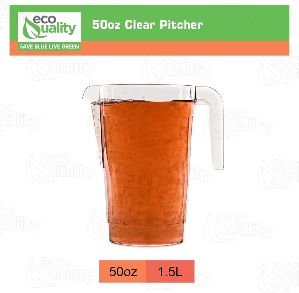 [100 PACK] 50 oz Crystal Clear Plastic Beverage Pitcher - Break Resistant Beverage Carafe - Great for Restaurants and Catering Bulk - Serveware for Water, Cold Drinks, Beer, Lemonade, Sangria (50oz)