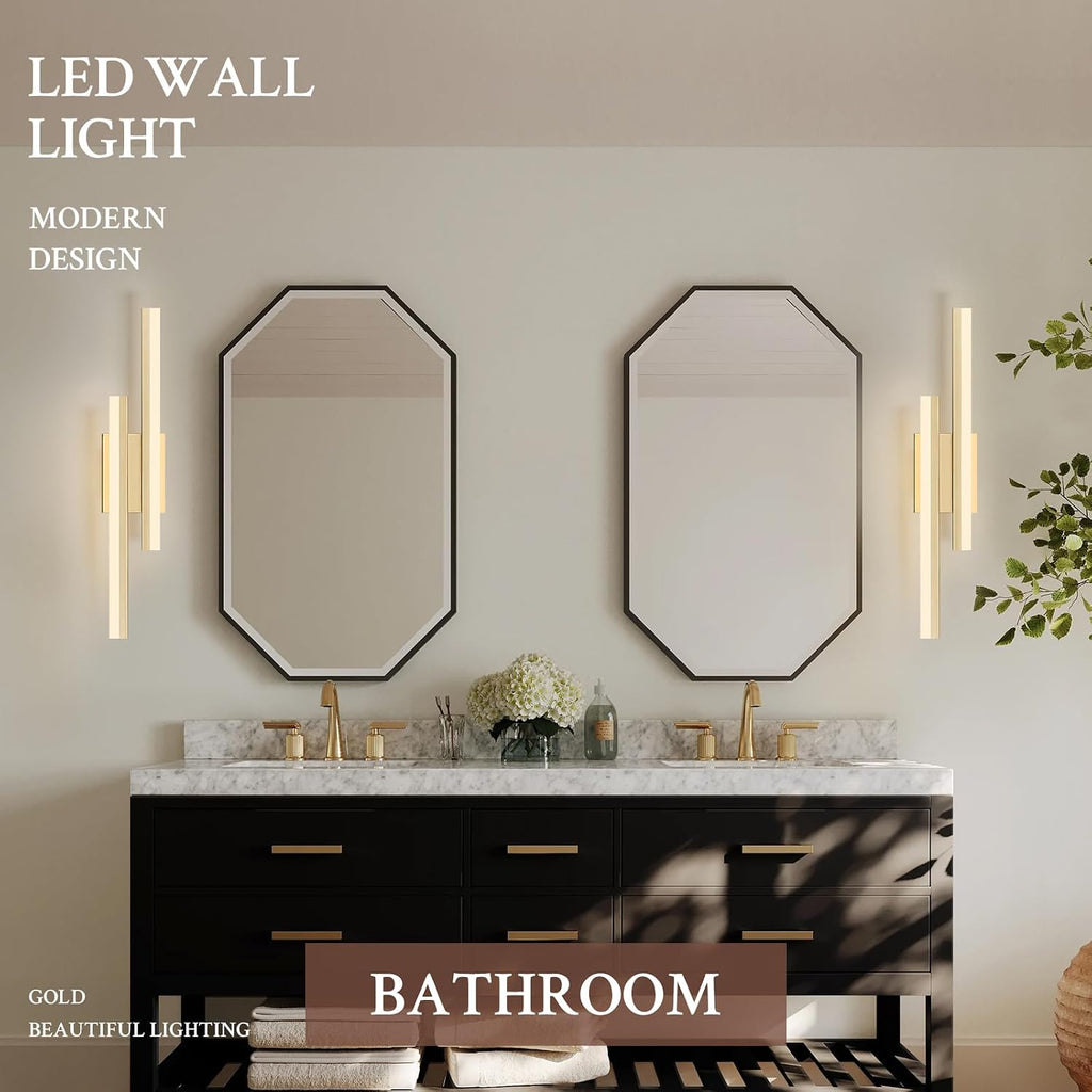LED Wall Sconce Set of 2 Gold Remote Modern LED Vanity Lights Set of 2 Indoor Wall Light Fixtures for Living Room, Dimmable Wall Sconce for Bedside Bedroom Bathroom, L23.6inch 2 Pack
