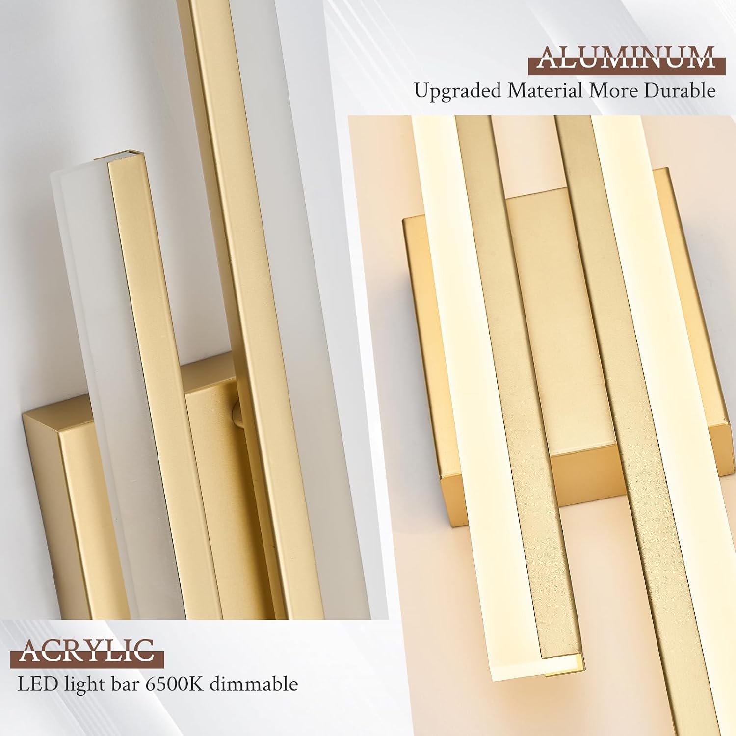 LED Wall Sconce Set of 2 Gold Remote Modern LED Vanity Lights Set of 2 Indoor Wall Light Fixtures for Living Room, Dimmable Wall Sconce for Bedside Bedroom Bathroom, L23.6inch 2 Pack