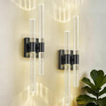 Crystal Wall Sconces Set of Two Black Wall Sconce Hardwired LED Bathroom Vanity Light Fixtures 21.25in 4000K Vertical and Horizontal Wall Mounted Sconces for Bedroom, Living Room, Hallway