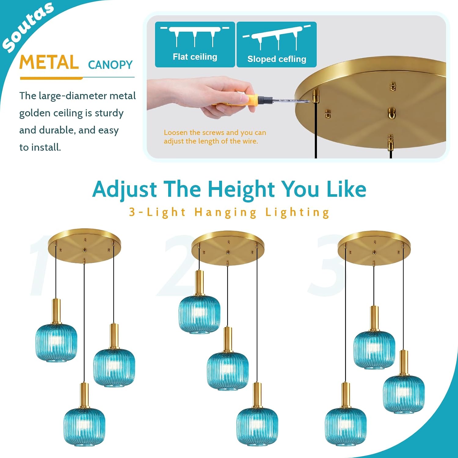 Blue Chandelier Lighting Modern Mid Century Ceiling Fixtures Lights 7.9' Glass Shade Globe Sputnik Hanging Light for Kitchen Island Dining Room, Foyer Lighting