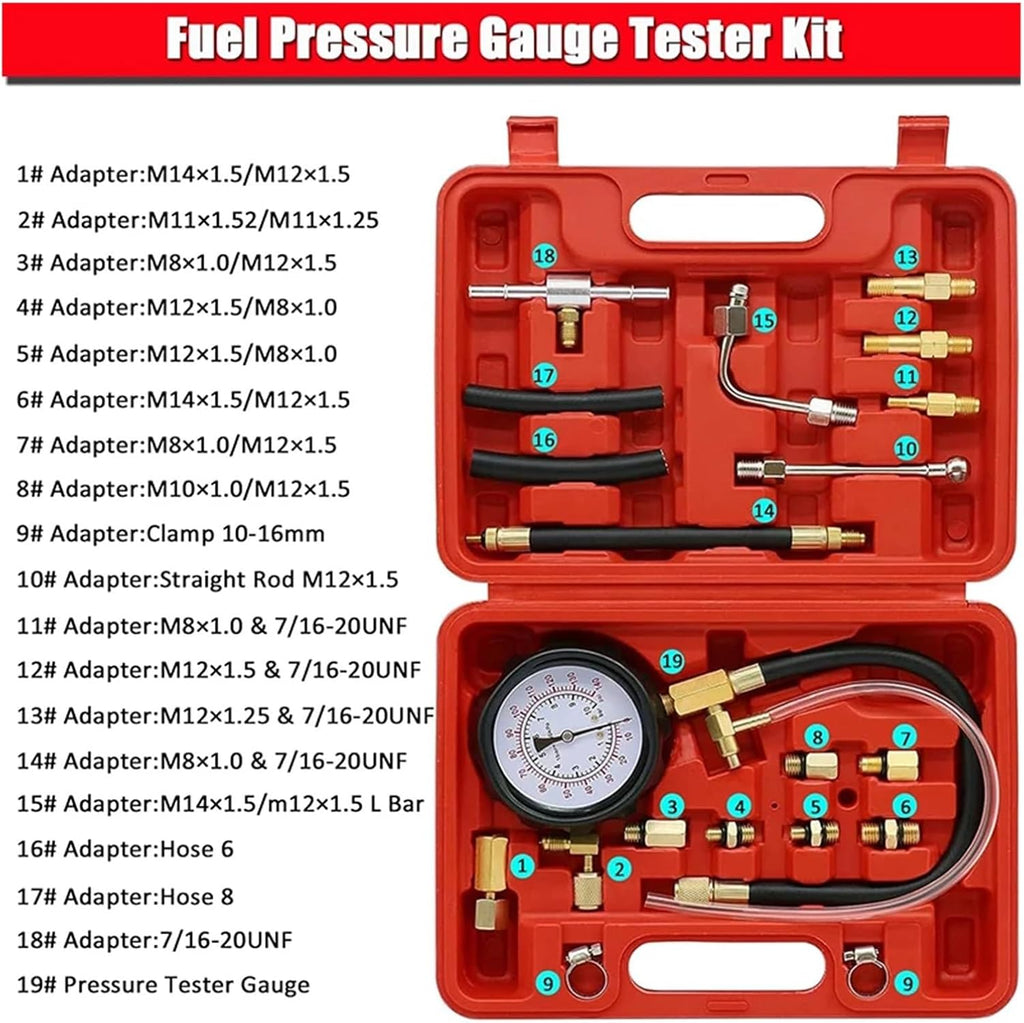 TU-114 Fuel Injector Pressure Gauge Tester Kit Compatible For Diesel Engine Compression 0-140 PSI Gas Oil Pressure Tools for Car Motorcycle
