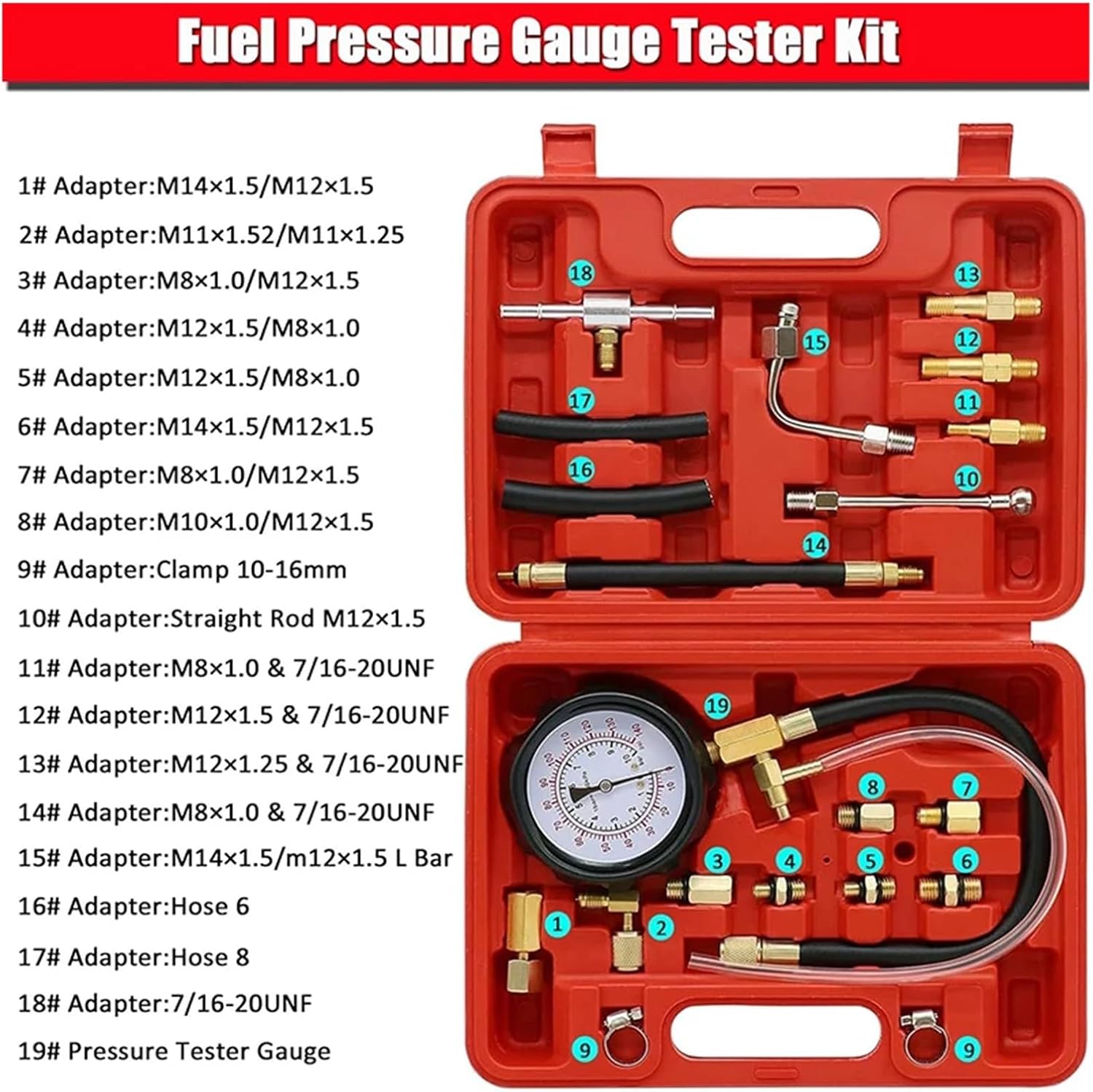 TU-114 Fuel Injector Pressure Gauge Tester Kit Compatible For Diesel Engine Compression 0-140 PSI Gas Oil Pressure Tools for Car Motorcycle