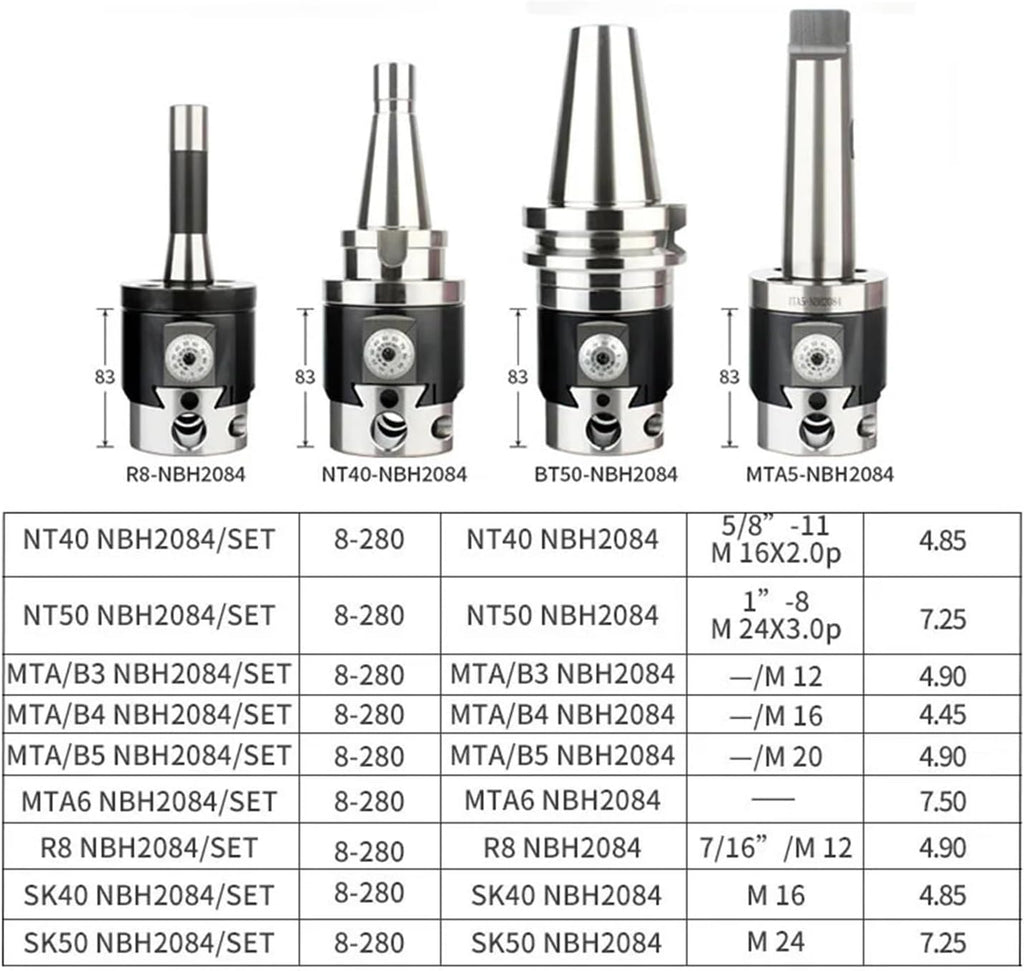 NBH2084 Set Boring Head Boring Tool Suit Boring Head NBH BT30 BT40 BT50 NT30 NT40 NT50 R8 Tool Handle Boring Bar Boring Tool Set(MT3-NBH2084-8PCS)