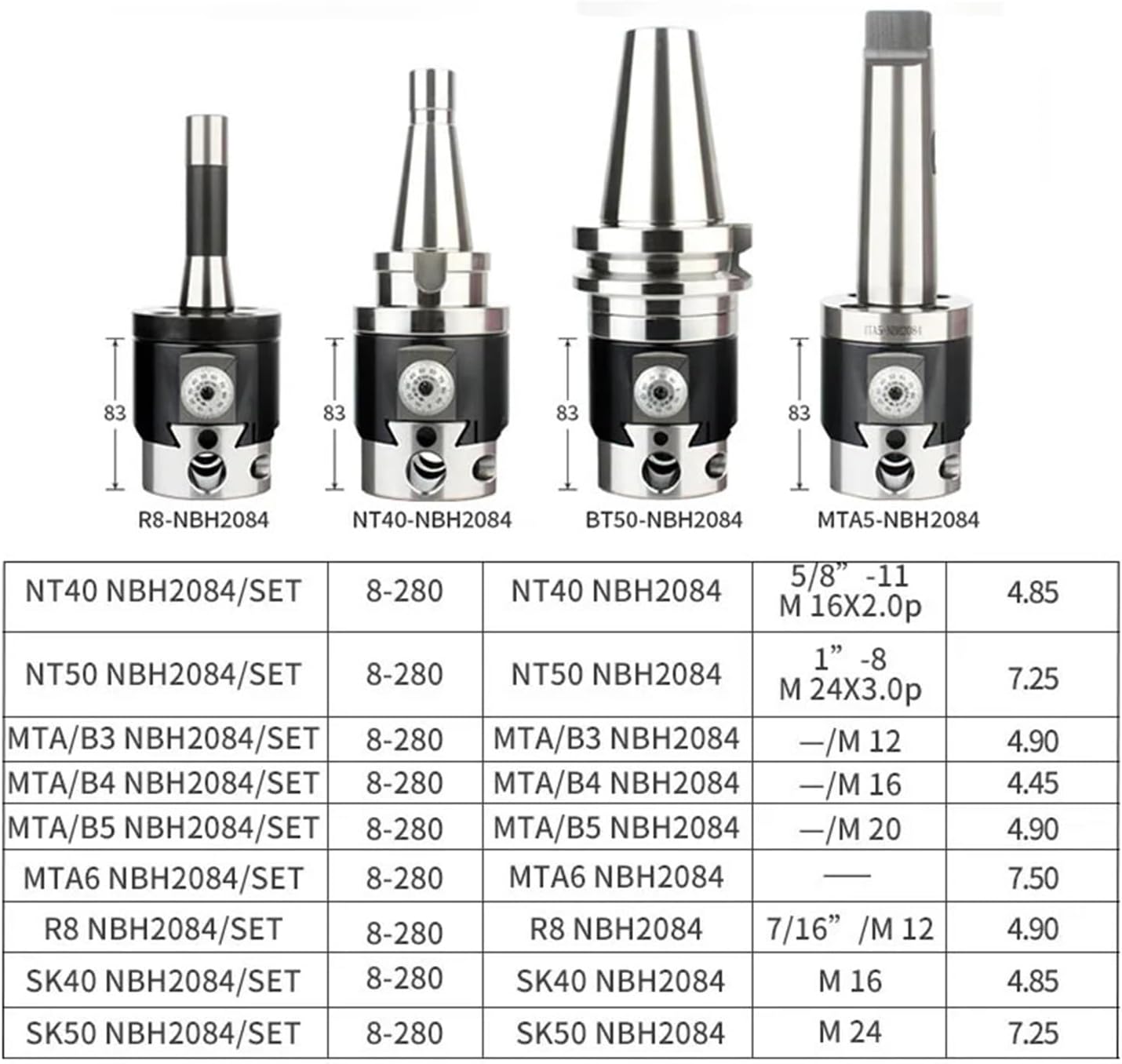 NBH2084 Set Boring Head Boring Tool Suit Boring Head NBH BT30 BT40 BT50 NT30 NT40 NT50 R8 Tool Handle Boring Bar Boring Tool Set(MT3-NBH2084-8PCS)