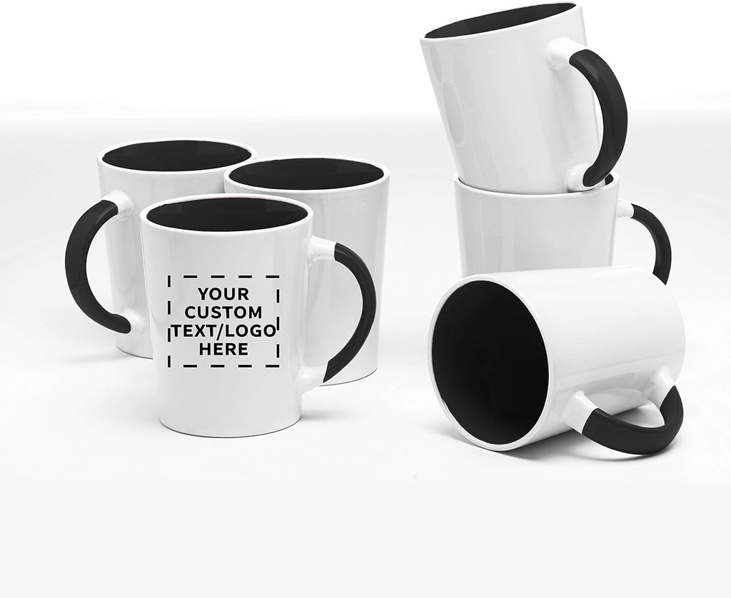 Custom Ceramic Latte Coffee Mugs by Albany 13 oz. Set of 50, Personalized Bulk Pack - Perfect for Coffee, Tea, Espresso, Hot Cocoa, Other Beverages - Black