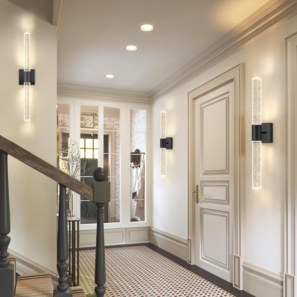 Black LED Wall Sconces Set of 2 with LED Warm Light Interior Glam Crystal Wall Light, Hardwired
