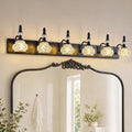 Modern Crystal Bathroom Vanity Light Black Vintage Bathroom Light Fixtures 6-Lights Glass Crystal Vanity Lights