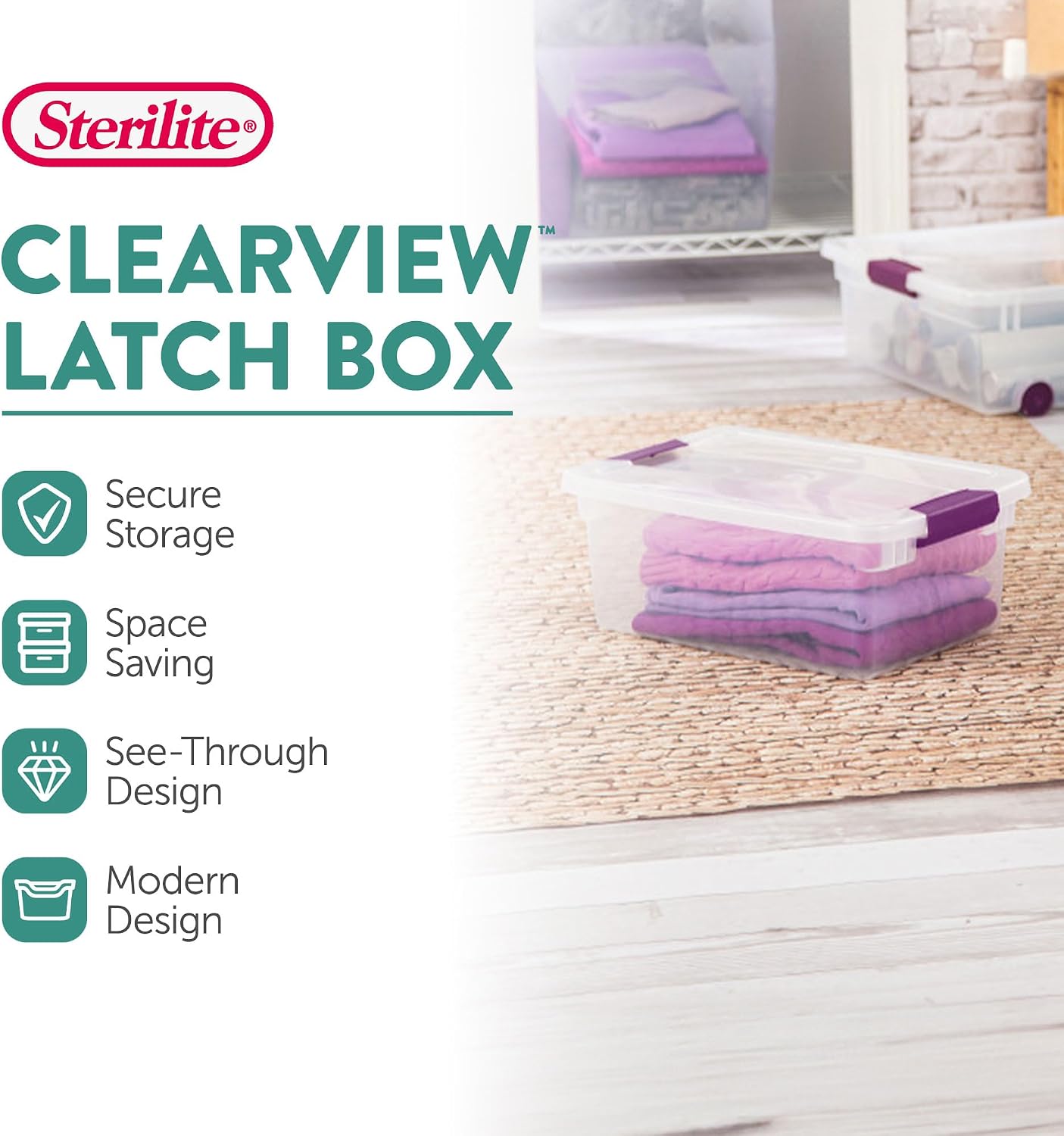 Sterilite 24-Pack ClearView Latch Box, Stackable Storage Organizer Bins for Home, 15 Quart