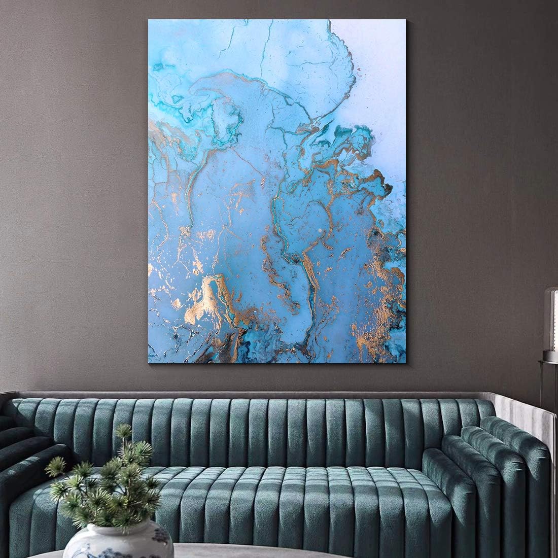 Denzoer Blue Ocean and Texture Abstract Wall Art Modern Canvas Prints with Solid Wood Frame Wall Pictures for Home Decoration, Ready to Hang - 36x46 inches
