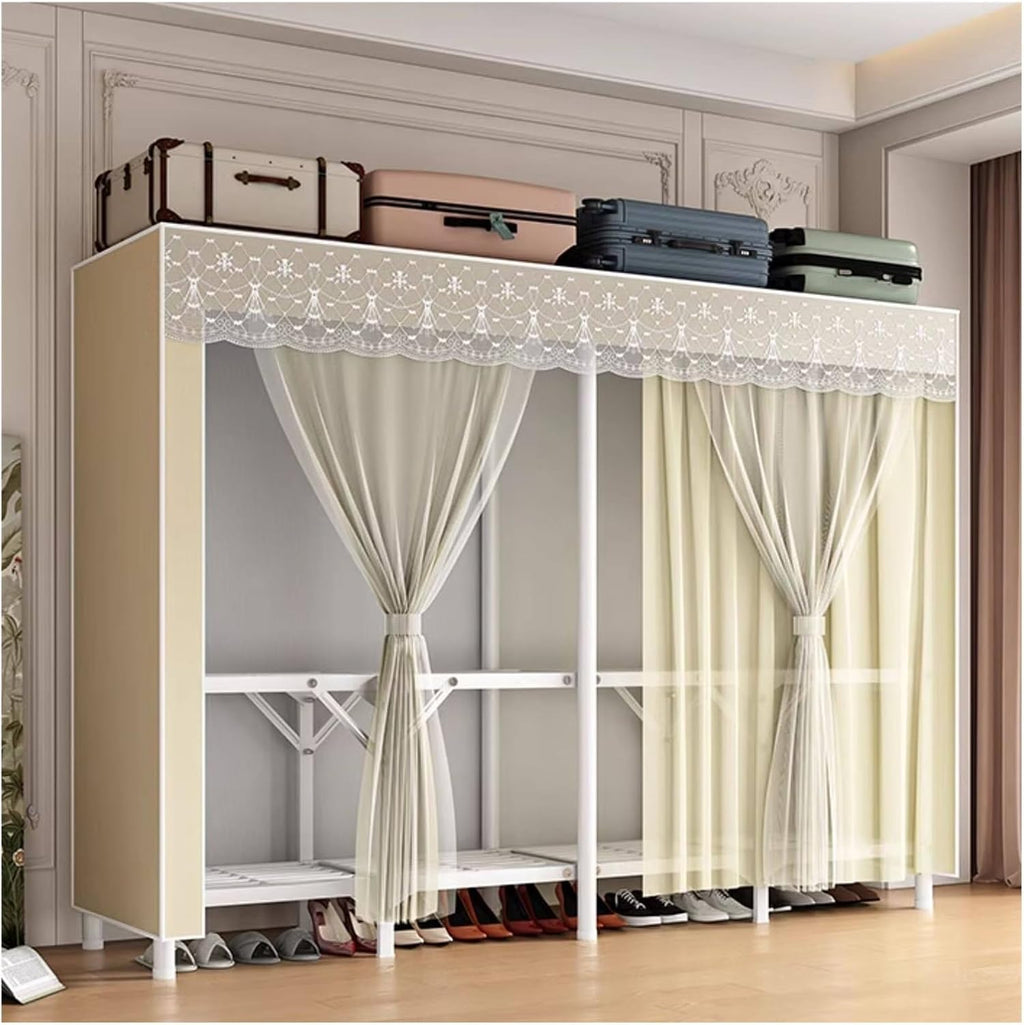 Heavy Duty Wardrobe Closet With Cover, Foldable Metal Clothes Shelves For Clothes Organizers Storage, Garment Rack For Hanging Clothes, Armoire For Bedroom, Apartment(B,150x45x170cm/59x18x67in)
