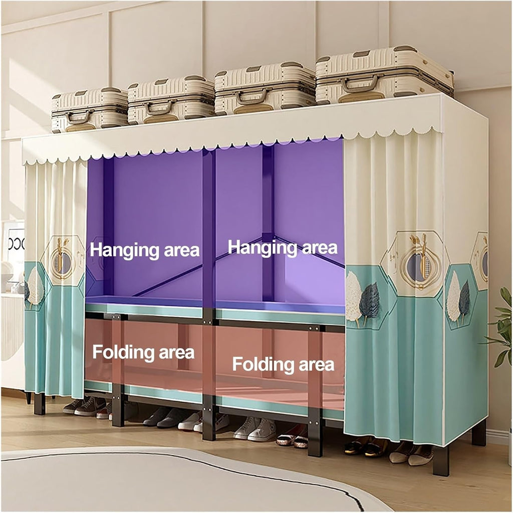 Clothes Rack With Cover Foldable Wardrobe Closet Portable Coat Storage Garment Racks For Hanging Clothes Armoire Clothing Rack With Shelves For Bedroom(A,210cm/82.7inch)
