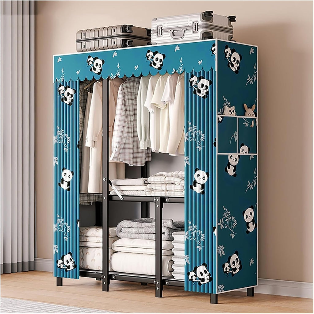 Foldable Portable Wardrobe Closet, Freestanding Covered Metal Clothes Rack with Cover, Heavy Duty Garment Rack for Hanging Clothes, Storage Organizer(Blue,110cm/43.3inch)