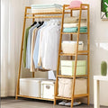 Bamboo Clothing Garment Rack Free Standing Clothes Coat Hanger Closet Organizer Multi-tiered Wardrobe Storage Shelves,Clothes Hanging Racks for Hall Living Room Bedroom Entryway,C,110cm