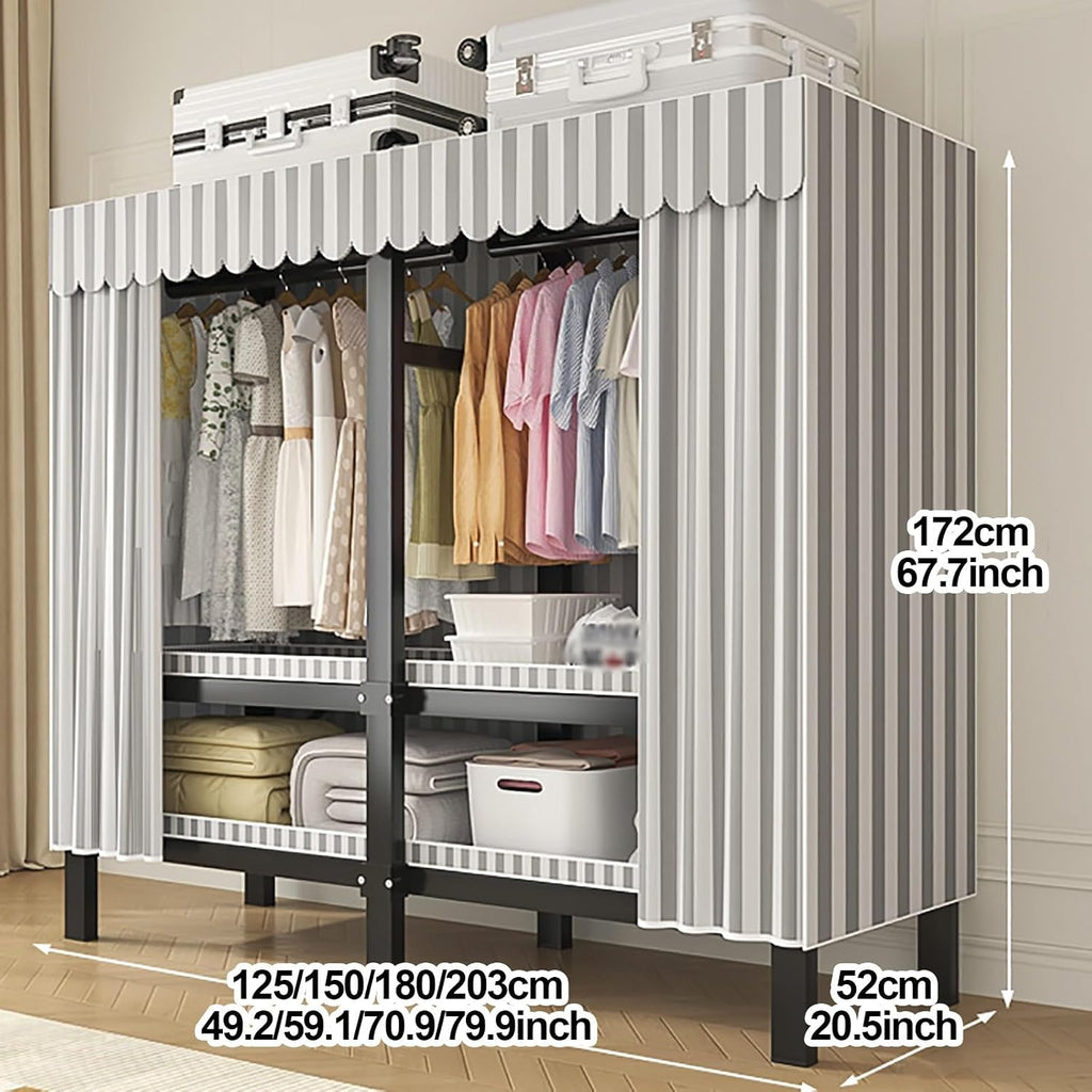 Heavy Duty Portable Wardrobe Closet, Closets Freestanding Coat Storage, Foldable Covered With Cover, Garment Rack For Hanging Clothes, Suitable For Bedrooms(Yellow,125cm/49.2inch)