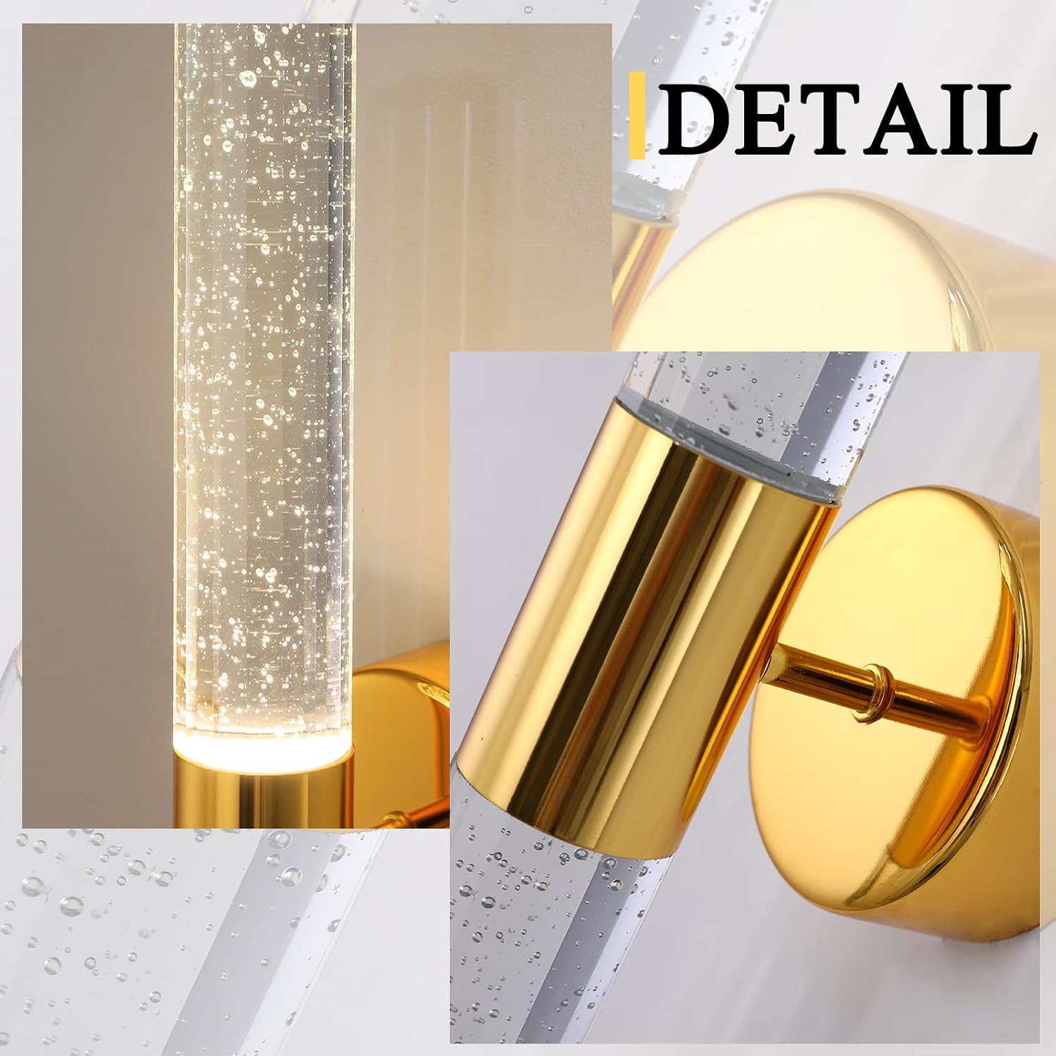 Gold Wall Sconces Set of 2 LED Modern Sconces Dining Room Wall Lighting 10W 3000K LED Wall Lights Crystal Hardwired Wall Light Fixtures for Living Room Bedroom Bathroom Hallway