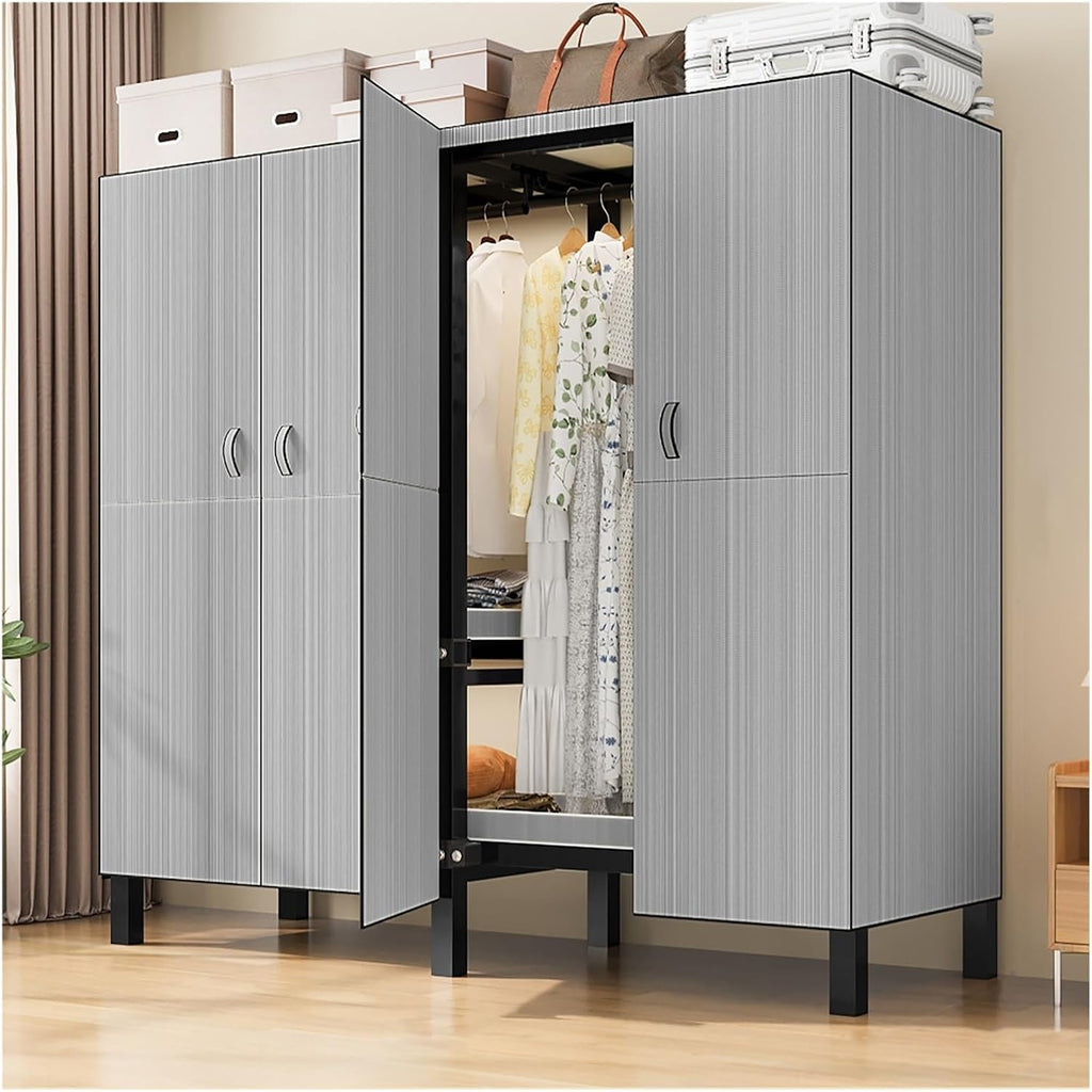 Portable Wardrobe Closet 1200LB, Foldable Clothe Rack With Cover, Garment Rack For Hanging Clothes, Clothing Coat Storage Rack, Covered With Independent Area, For Apartments(B,150cm/59.1inch)