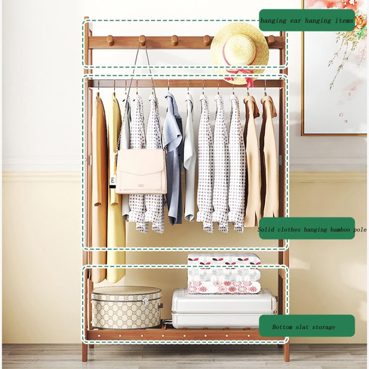 Bamboo Clothes Hanging Rack Portable Laundry Rack Cloest Organizer Garment Rack for Bedroom Guest Room Entryway and Bed Room/49Cm (89cm )