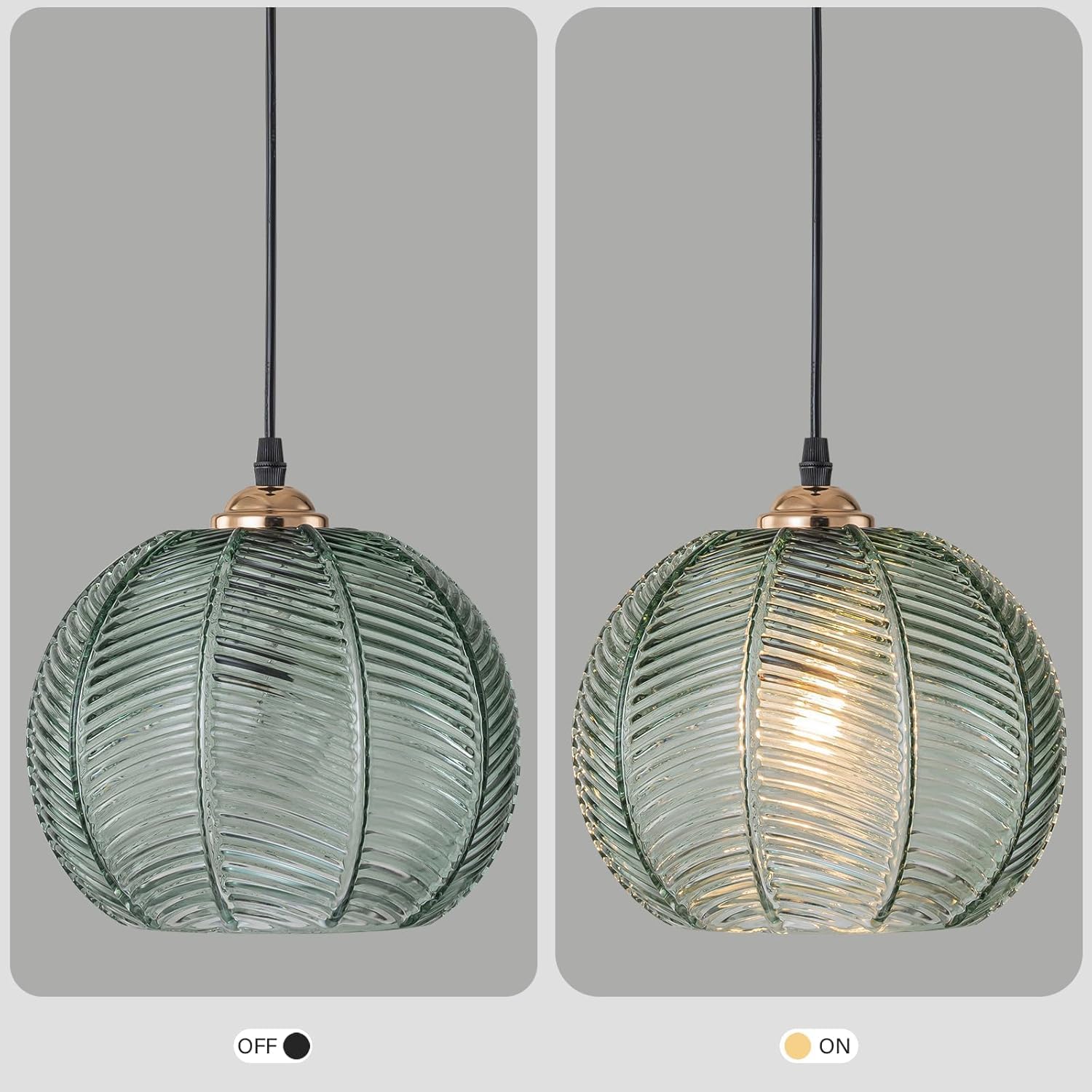 Blown Glass Pendant Light, Mid Century Green Hanging Light Fixture for Dining Room Bedroom, Single Globe Pendant Light Kitchen Island with Adjustable Cord, E26 Base