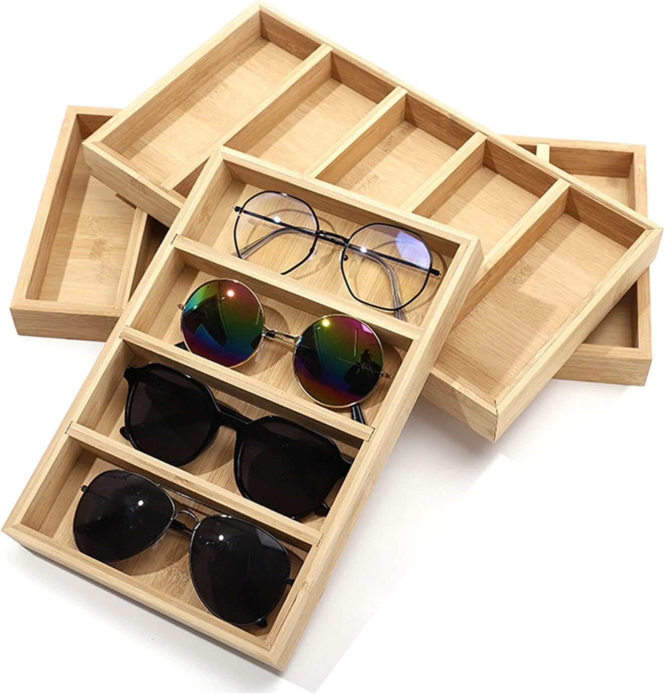 Eyewear es 4/5/6 Grids Sunglasses Display Box Wooden Sunglasses Organizer, Sunglasses Holder Jewelery Display Organizer Tray Sunglasses Display Case Sunglasses Eyewear (Size : Large)