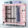 Heavy Duty Portable Wardrobe Closet With Cover, Freestanding Garment Rack For Hanging Clothes, Metal Clothes Rack, Foldable Closet Organizer, For Bedroom, Living Room(Pink,108cm/42.5inch)