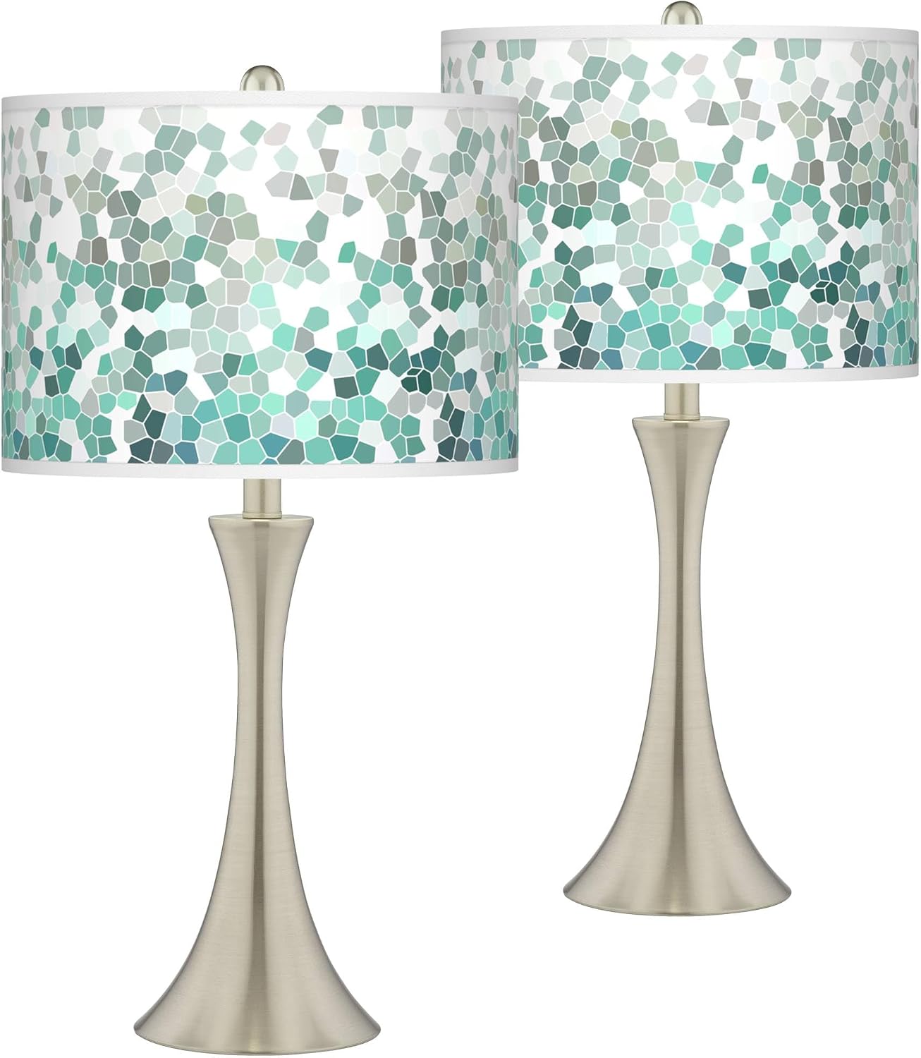 Giclee Glow Trish 24' High Modern Accent Table Lamps Set of 2 Touch Silver Brushed Nickel Finish Metal Blue Aqua Mosaic Shade Living Room Bedroom Bedside Nightstand House Office Home Reading