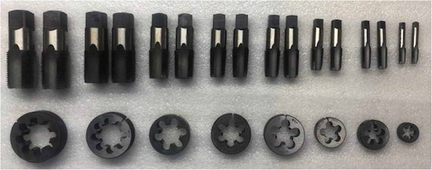 British Standard Pipe Tap and Die Set 1/8' to 1' BSP BSPP with Taper and Bottom Taps for Pipe Threading