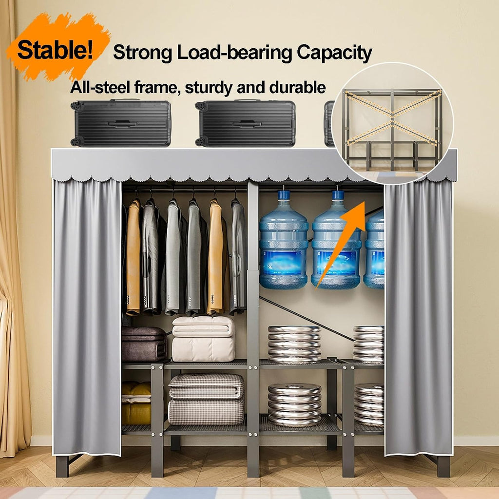 Foldable Wardrobe Closets For Hanging Clothes, Heavy-Duty Garment Rack With Cover, Folding Metal Clothing Racks, Covered Clothes Organizer Enclosed Armoires For Bedroom(A,90cm/35.4in)