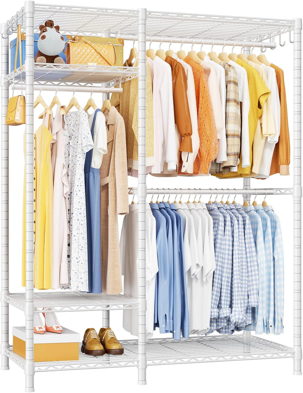 Ulif F7 Medium Garment Rack, Heavy Duty Clothes Rack, Clothing Racks for Hanging Clothes, 6-Tiers Freestanding Portable Closet Storage Rack 45'' W × 14.6'' D × 76.6'' H, Max Load 750 Lbs, White