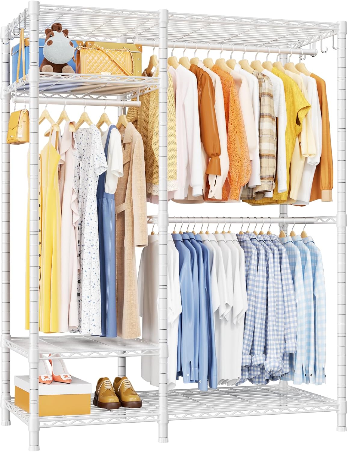 Ulif F7 Medium Garment Rack, Heavy Duty Clothes Rack, Clothing Racks for Hanging Clothes, 6-Tiers Freestanding Portable Closet Storage Rack 45'' W × 14.6'' D × 76.6'' H, Max Load 750 Lbs, White