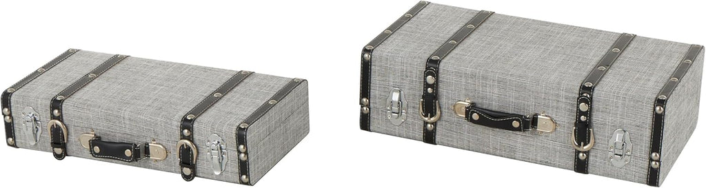 Deco 79 Fabric Decorative Trunk Woven Storage Decorative Large Boxes with Silver Latches and Buckles, Set of 2 Storage Trunks 21', 19' W, Gray