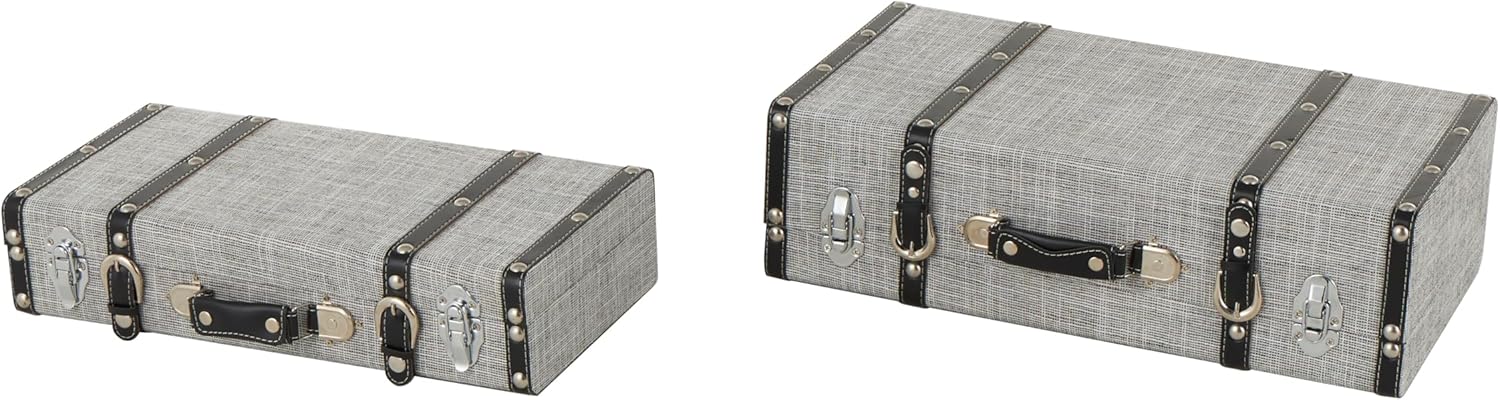 Deco 79 Fabric Decorative Trunk Woven Storage Decorative Large Boxes with Silver Latches and Buckles, Set of 2 Storage Trunks 21', 19' W, Gray