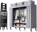 Heavy-Duty Portable Wardrobe Foldable Clothes Rack with Wheel and Cover - 2000lbs Load Capacity - Freestanding Rolling Garment Rack for Hanging Clothes - Bedroom Armoires Clothing Coat Storage Rack