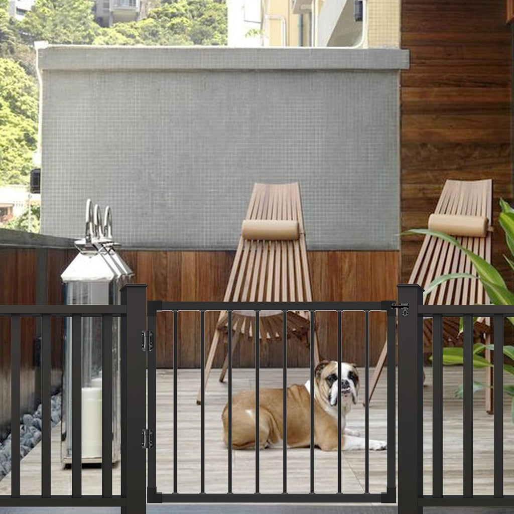 Deck Fence Gate Outdoor, 42''Hx48''W Deck Gate, Black Heavy Duty Steel Anti-Rust Door with Customizable Width, Metal Gate for Residential, Yard, Patio(No Hinge)