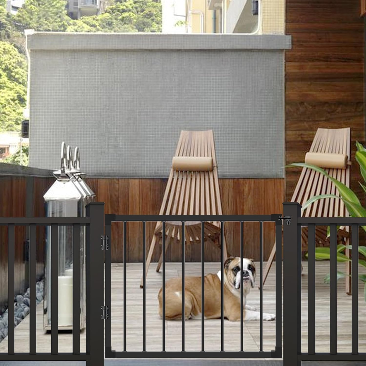 Deck Fence Gate Outdoor, 42''Hx48''W Deck Gate, Black Heavy Duty Steel Anti-Rust Door with Customizable Width, Metal Gate for Residential, Yard, Patio(No Hinge)
