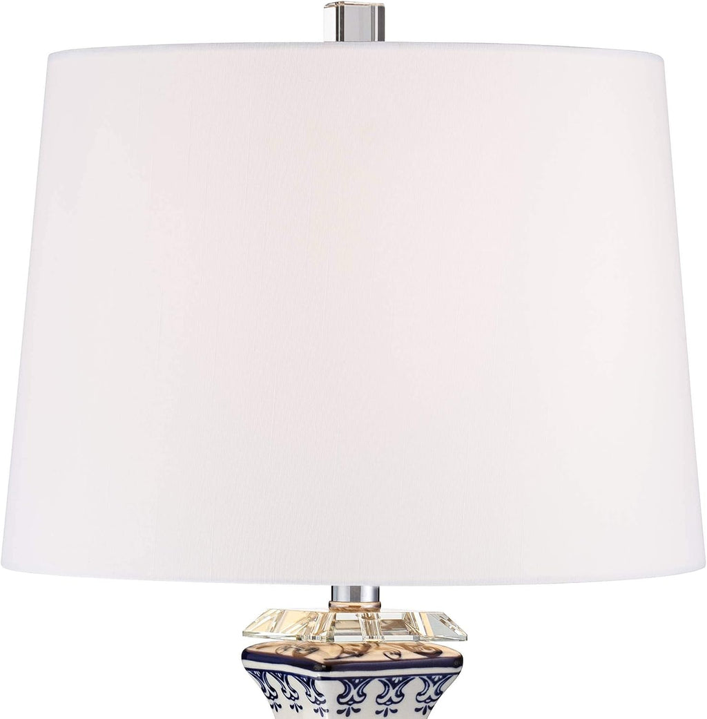 Barnes and Ivy Iris Asian Chinese Jar Style Table Lamps 28' Tall Set of 2 Blue Porcelain Crystal Geneva White Fabric Drum Shade Decor for Living Room Bedroom House Bedside Nightstand Home