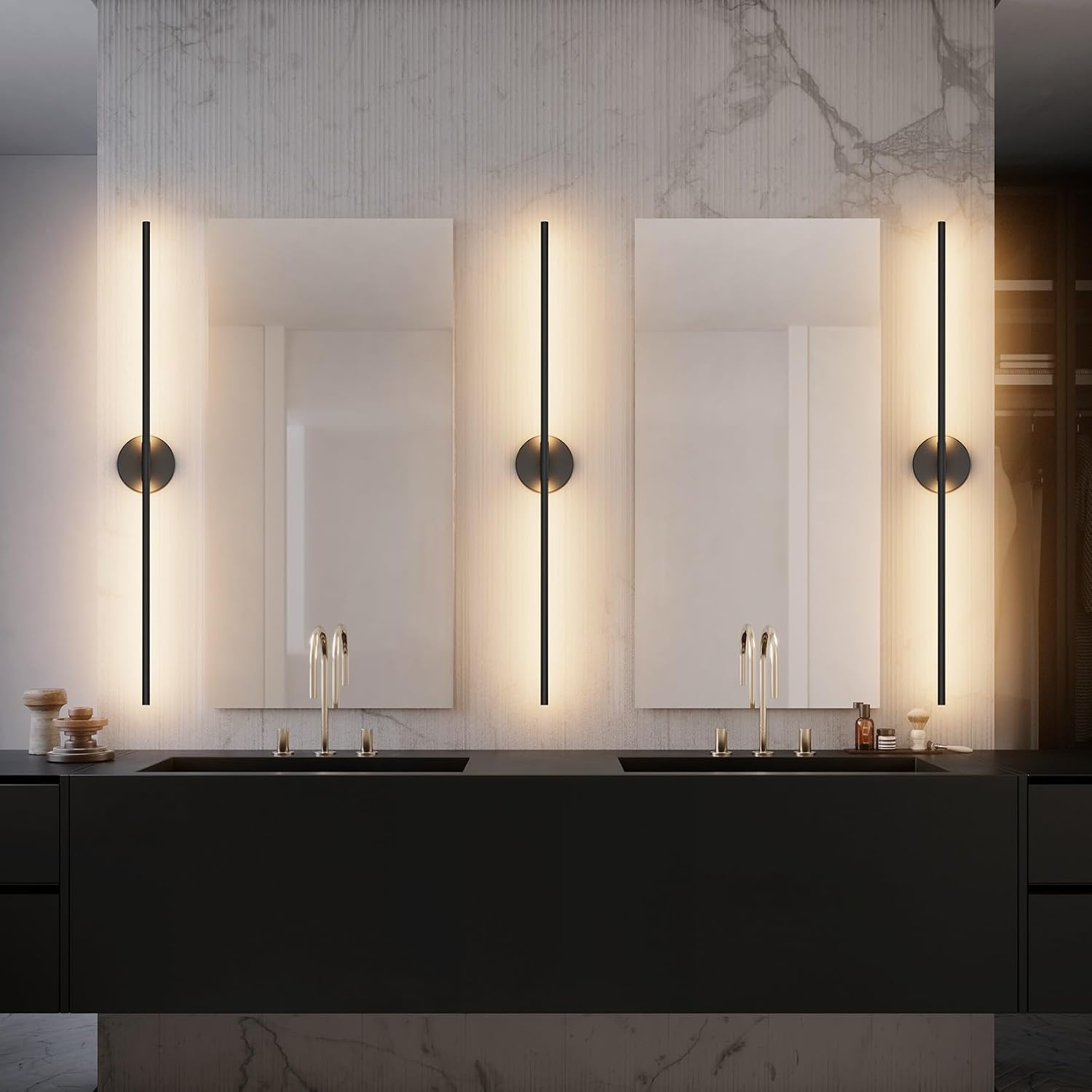 Modern Wall Sconces Set of Two 3000K 40In Hardwired Black Bathroom Sconce Vanity Light Bar 360° Rotate Warm Light for Bedroom Bathroom